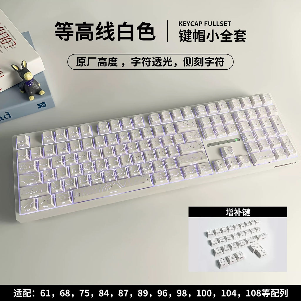 Topographic Wavy Gradient Keycaps V4.0 – Frost, Crimson, Aurora Fade & Monochrome | Side-Printed | Keyboard Upgrade Set
